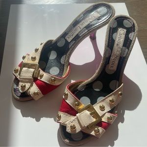 Christian lacroix slide in sandals red and white with gold accents